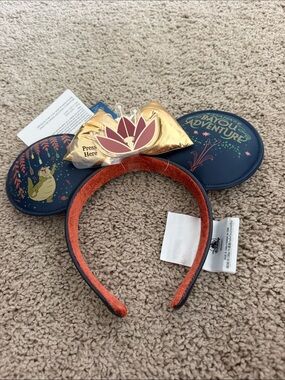 Disney Navy and Orange Bayou Adventure Ear Headband with Gold Lotus Bow